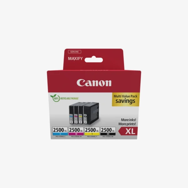 Canon 2500XL Pack de 4 cartouches d’encre Noir/Cyan/Magenta/Jaune authentiques