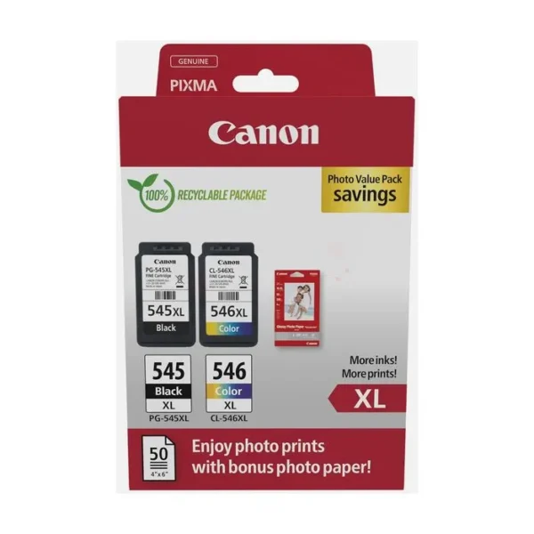 Canon 545XL / 546XL pack de 2 cartouches d'encre noir/trois couleurs authentiques