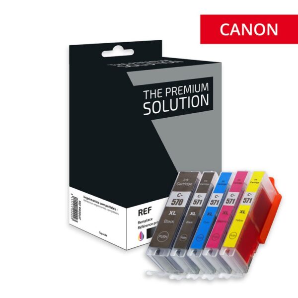 Pack x 5 jet d'encre équivalent à Canon 570XL/571XL Noir/Cyan/Magenta/Jaune