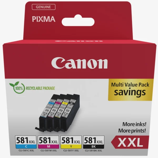 Canon CLI-581XXL Pack x 4 jet d’encre grande capacité authentique