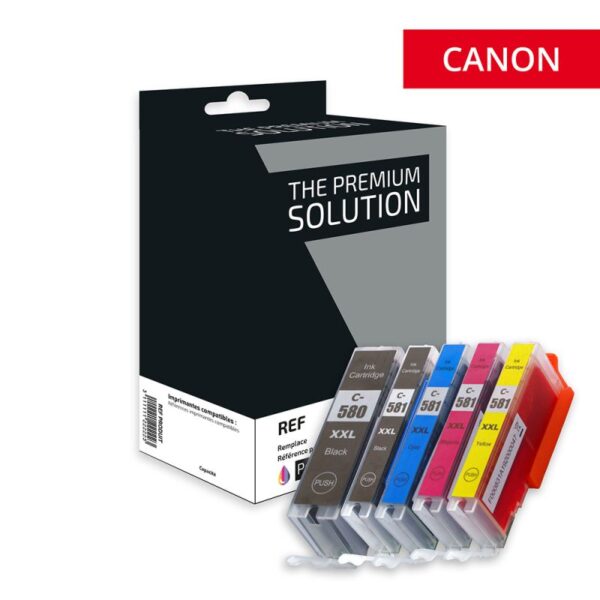 Pack x 5 jet d’encre équivalent à Canon 580XXL/581XXL Noir/Cyan/Magenta/Jaune