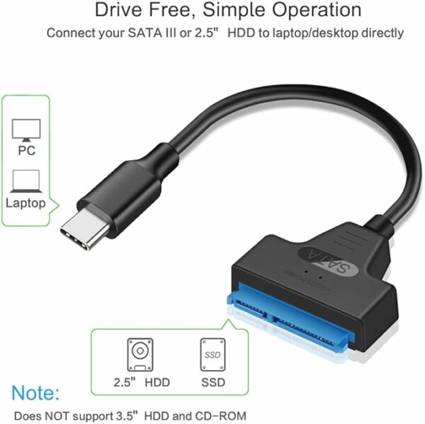 Adaptateur Type-C vers SATA III Cable pour 2.5″ SSD/HDD