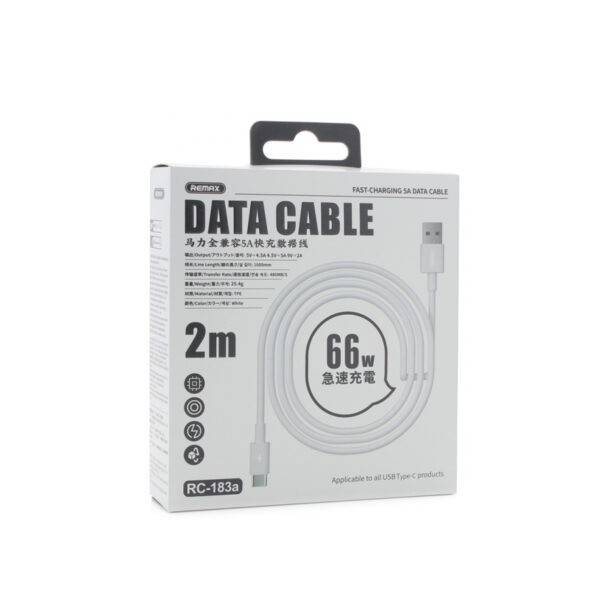 REMAX RC-183a Câble Data USB / Type C - 2 M Blanc - Charge rapide