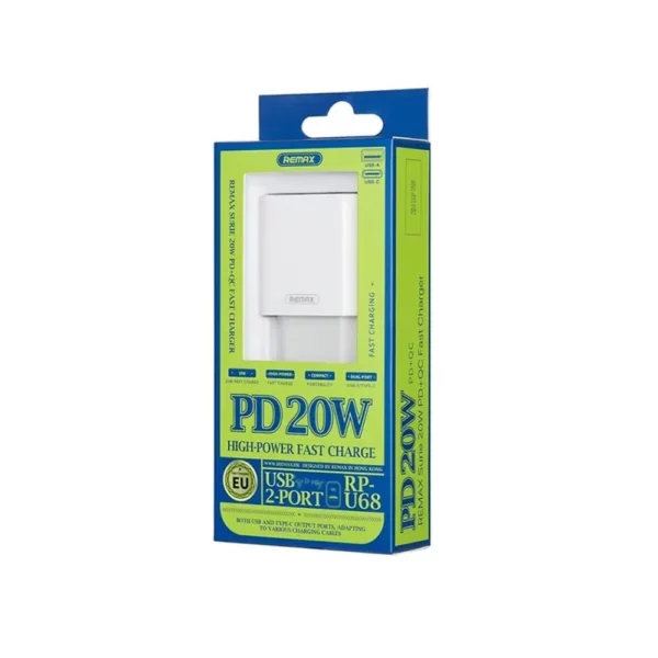 Remax RP-U68 Chargeur Rapide, 1 x USB, 1 x Type C, 20W (blanc)