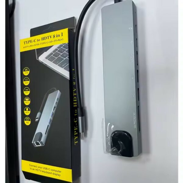 Hub USB-C 8 en 1 - HDMI - RJ45 - TF/SD - 2 x USB3.0 - USB -C 4K