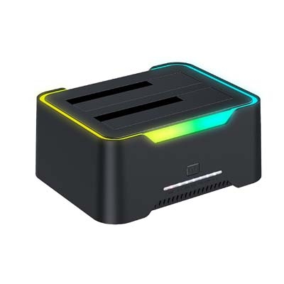 DOCKING STATION 2xHDD SATA SORTIES USB V3 BLACK STATION 2xHDD ABS ILLUMINATED 12tb